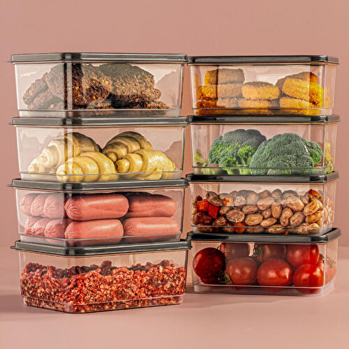 Vienev 8'li 775 Ml Buzdolabı Düzenleyici Organizer Mikrodalgaya Uygun Difriz Saklama Kabı Gri