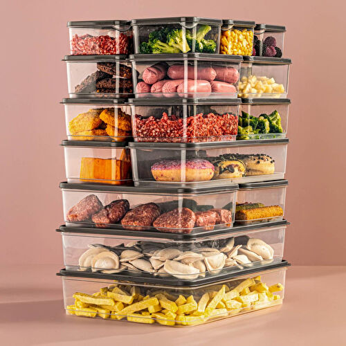 Vienev 20'li Buzdolabı Düzenleyici Organizer Mikrodalgaya Uygun Difriz Saklama Kabı Gri