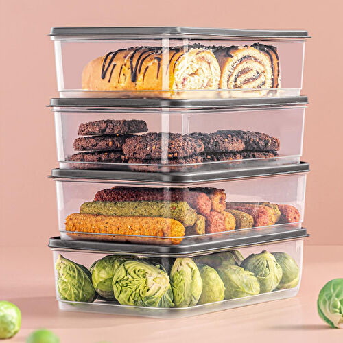 Vienev 4'lü 1,75 Litre Buzdolabı Düzenleyici Organizer Mikrodalgaya Uygun Difriz Saklama Kabı Gri