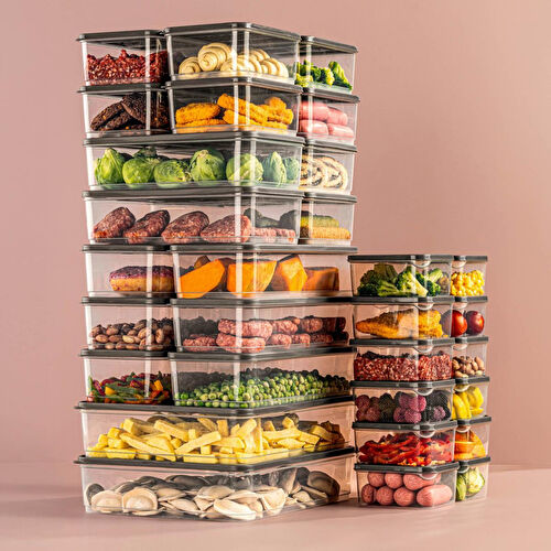 Vienev 32'li Buzdolabı Düzenleyici Organizer Mikrodalgaya Uygun Difriz Saklama Kabı Gri