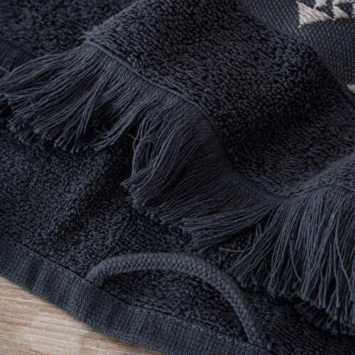 Green Black Hereke 2'li Yüz Havlusu Seti Krem Bordürlü Antrasit