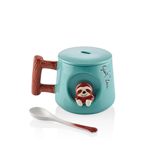 The Mia Tembel Hayvan Kapaklı Ve Kaşıklı Kupa 370 Ml