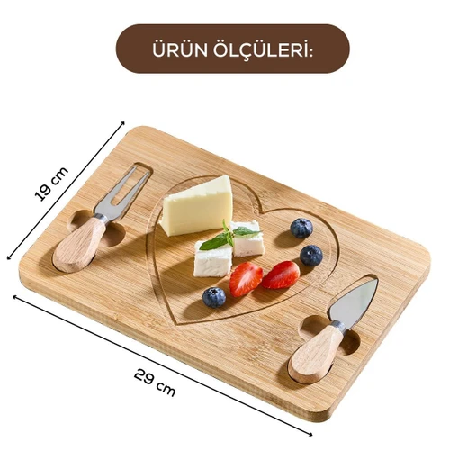 Vienev Bambu Love Kahvaltılık Peynir Sunum Seti Çift Bıçaklı