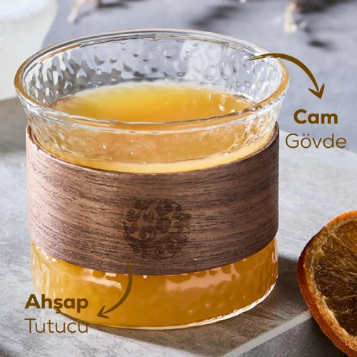 Vienev 4'lü Set Ahşap Gövdeli Cam Bardak 180 Ml