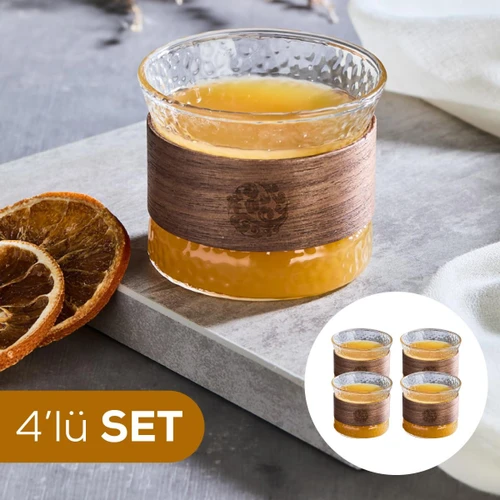 Vienev 4'lü Set Ahşap Gövdeli Cam Bardak 180 Ml
