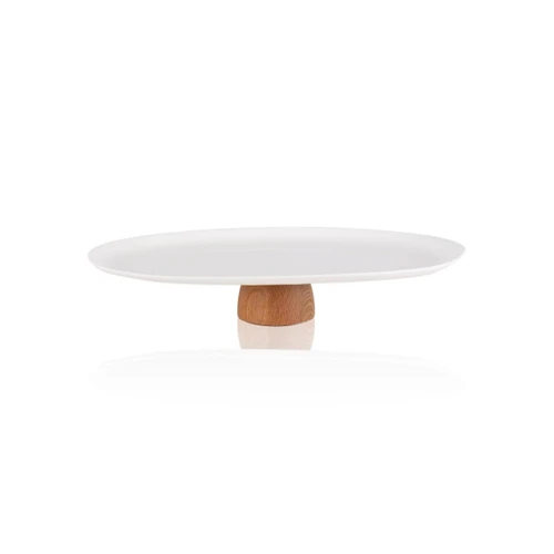 The Mia Limoges Ahşap Ayaklı Servis Tabağı Beyaz 34x17x6,5 Cm