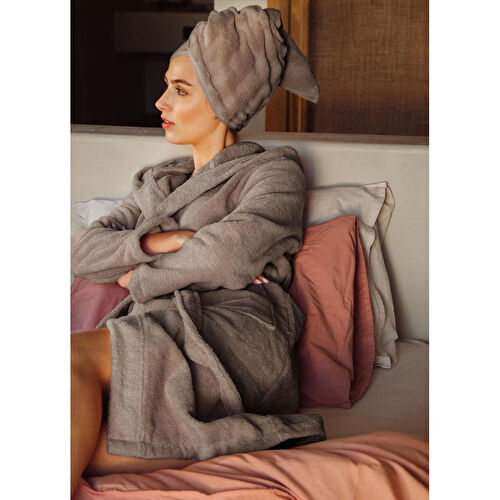 The Mia Fine Cotton Gri Bornoz Large Xlarge