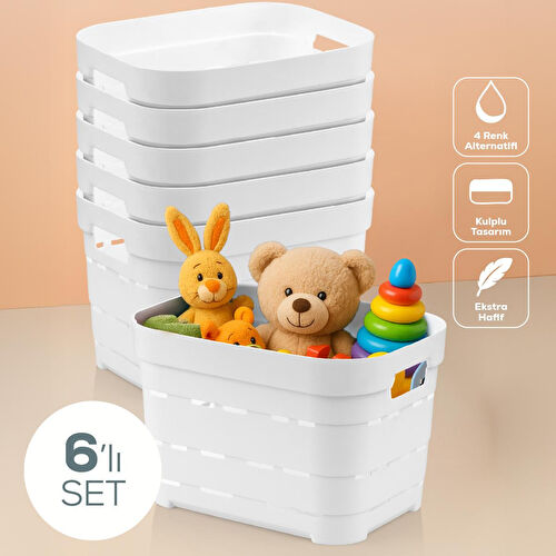 Vienev 6'lı 5 Litre Delikli Saklama Kutusu Beyaz