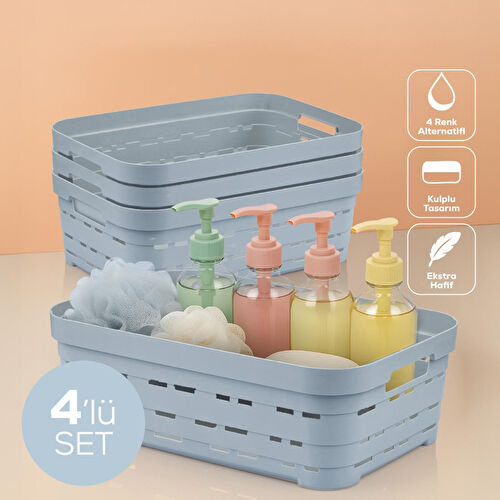 Vienev 4'lü 8,2 Litre Delikli Saklama Kutusu Mavi