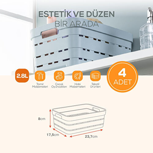 Vienev 4'lü 2,8 Litre Delikli Saklama Kutusu Bej