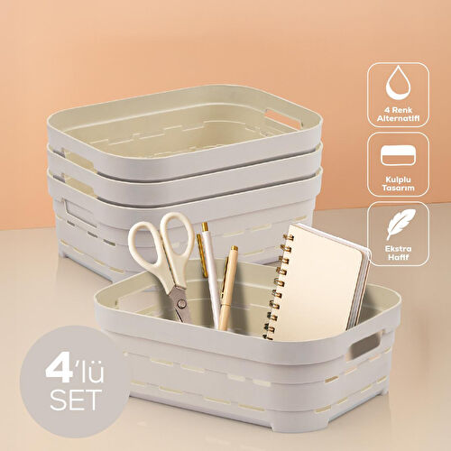 Vienev 4'lü 2,8 Litre Delikli Saklama Kutusu Bej