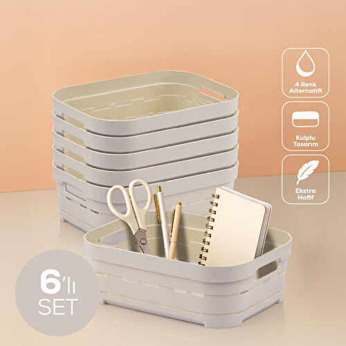 Vienev 6'lı 2,8 Litre Delikli Saklama Kutusu Bej