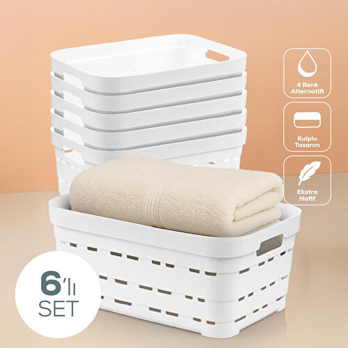 Vienev 6'lı 10,8 Litre Delikli Saklama Kutusu Beyaz