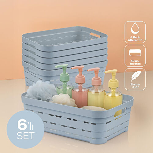 Vienev 6'lı 8,2 Litre Delikli Saklama Kutusu Mavi