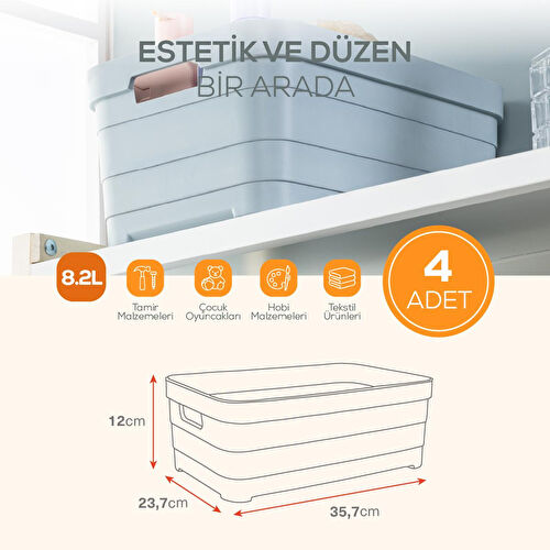 Vienev 4'lü 8,2 Litre Saklama Kutusu Beyaz