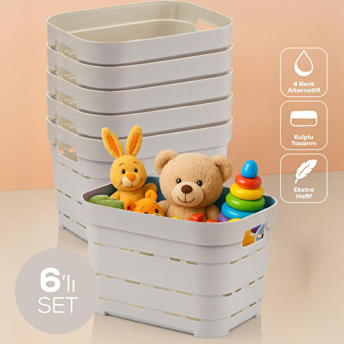 Vienev 6'lı 5 Litre Delikli Saklama Kutusu Bej