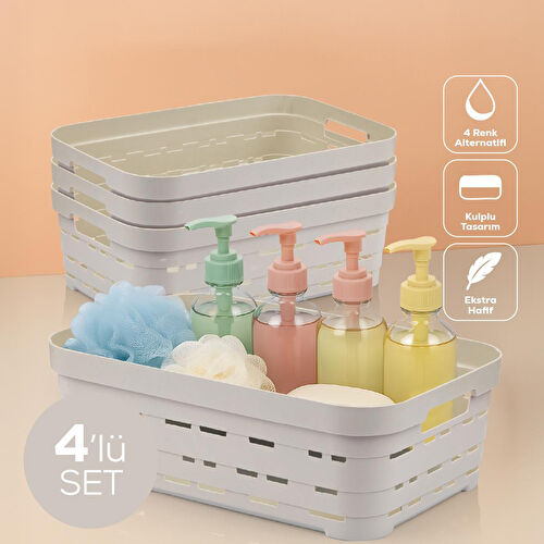 Vienev 4'lü 8,2 Litre Delikli Saklama Kutusu Bej