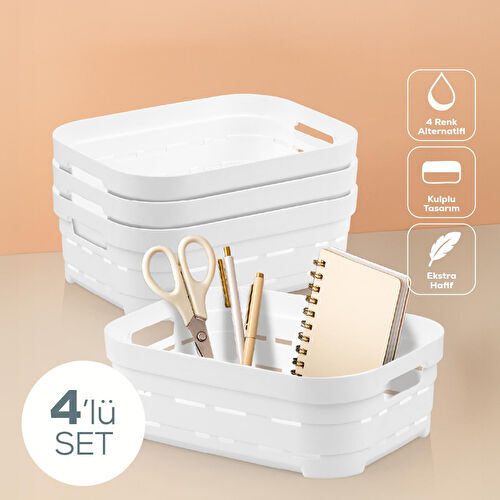 Vienev 4'lü 2,8 Litre Delikli Saklama Kutusu Beyaz