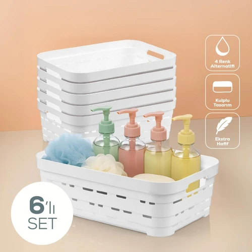 Vienev 6'lı 8,2 Litre Delikli Saklama Kutusu Beyaz