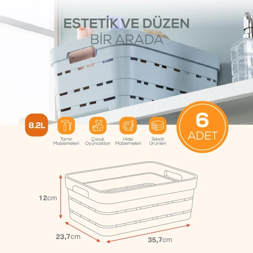Vienev 6'lı 8,2 Litre Delikli Saklama Kutusu Beyaz