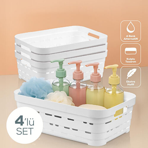 Vienev 4'lü 8,2 Litre Delikli Saklama Kutusu Beyaz