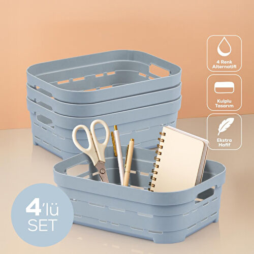 Vienev 4'lü 2,8 Litre Delikli Saklama Kutusu Mavi