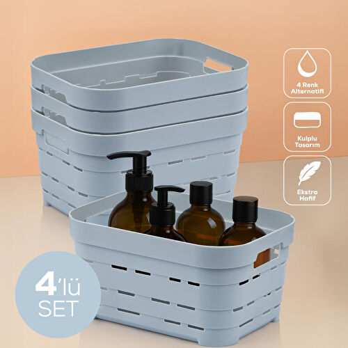 Vienev 4'lü 3,8 Litre Delikli Saklama Kutusu Mavi