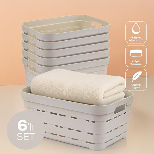 Vienev 6'lı 10,8 Litre Delikli Saklama Kutusu Bej