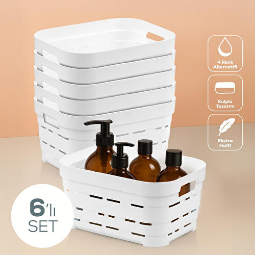 Vienev 6'lı 3,8 Litre Delikli Saklama Kutusu Beyaz