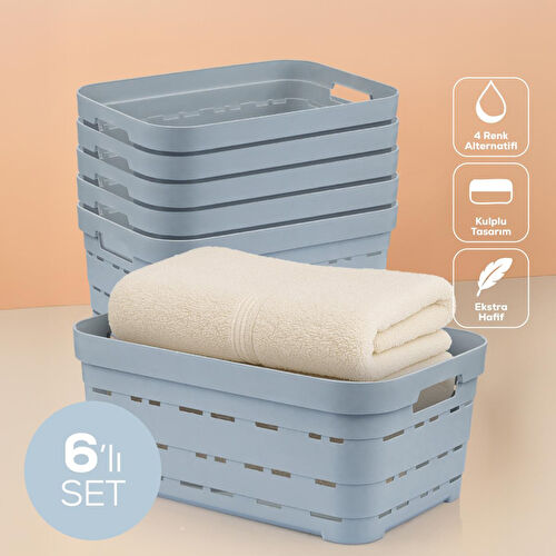 Vienev 6'lı 10,8 Litre Delikli Saklama Kutusu Mavi