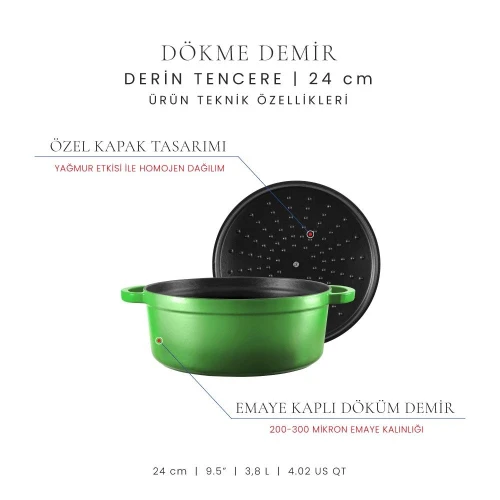 Voeux Kitchenware Forêt Yeşil Derin Döküm Tencere 24 Cm