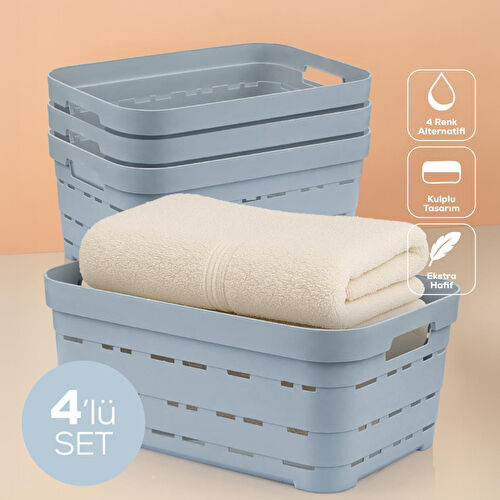 Vienev 4'lü 10,8 Litre Delikli Saklama Kutusu Mavi