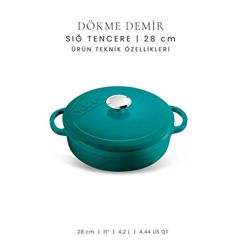 Voeux Kitchenware Profond Turkuaz Sığ Döküm Tencere 28 Cm Voeux Kitchenware Profond Turkuaz Sığ Döküm Tencere 28 Cm