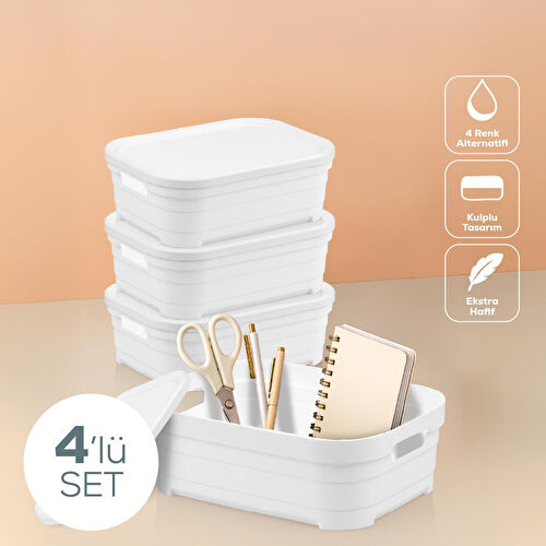 Vienev 4'lü Kapaklı 2,8 Litre Saklama Kutusu Beyaz