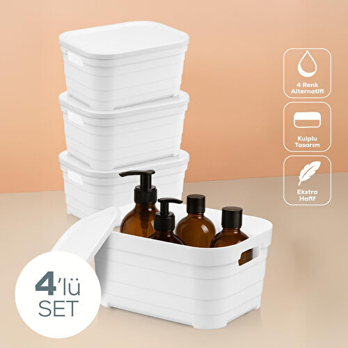 Vienev 4'lü Kapaklı 3,8 Litre Saklama Kutusu Beyaz