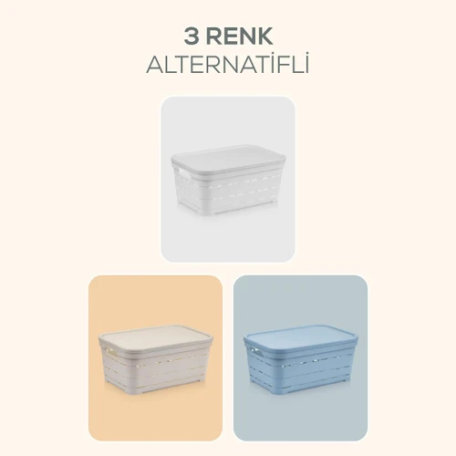 Vienev 4'lü Kapaklı 3,8 Litre Delikli Saklama Kutusu Beyaz