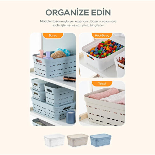 Vienev 6'lı Kapaklı 5 Litre Delikli Saklama Kutusu Bej