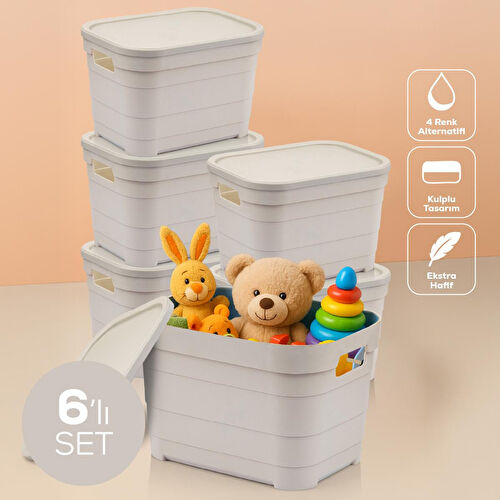 Vienev 6'lı Kapaklı 5 Litre Saklama Kutusu Bej