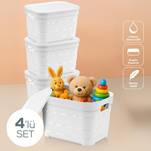 Vienev 4'lü Kapaklı 5 Litre Delikli Saklama Kutusu Beyaz
