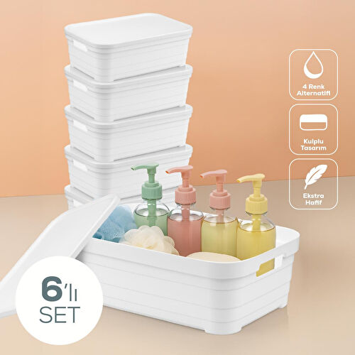 Vienev 6'lı Kapaklı 8,2 Litre Saklama Kutusu Beyaz