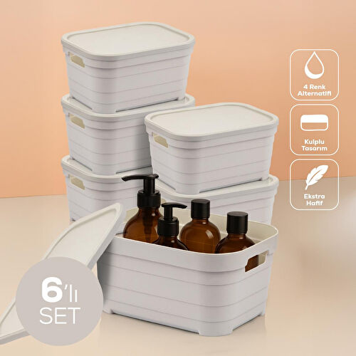 Vienev 6'lı Kapaklı 3,8 Litre Saklama Kutusu Bej