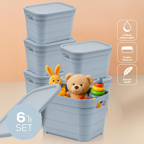 Vienev 6'lı Kapaklı 5 Litre Saklama Kutusu Mavi