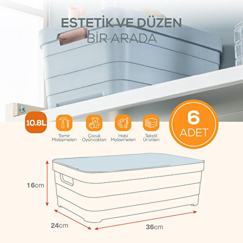 Vienev 6'lı Kapaklı 10,8 Litre Saklama Kutusu Bej