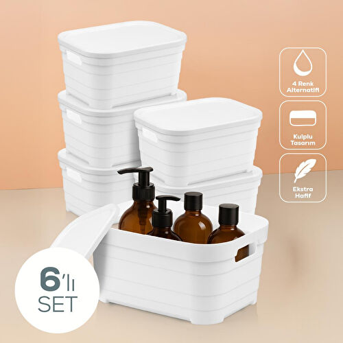 Vienev 6'lı Kapaklı 3,8 Litre Saklama Kutusu Beyaz