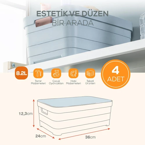 Vienev 4'lü Kapaklı 8,2 Litre Saklama Kutusu Bej
