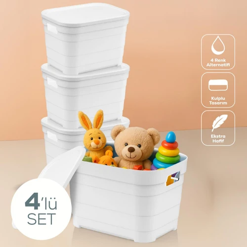 Vienev 4'lü Kapaklı 5 Litre Saklama Kutusu Beyaz