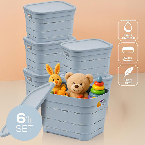 Vienev 6'lı Kapaklı 5 Litre Delikli Saklama Kutusu Mavi