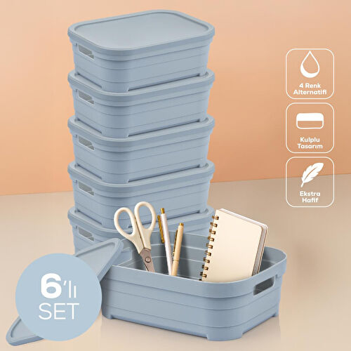 Vienev 6'lı Kapaklı 2,8 Litre Saklama Kutusu Mavi