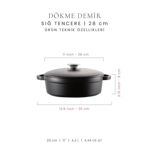 Voeux Kitchenware Elegance Siyah Sığ Döküm Tencere 28 Cm