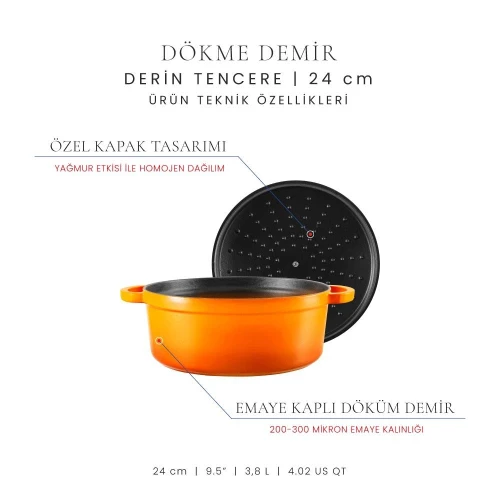 Voeux Kitchenware Amusant Turuncu Derin Döküm Tencere 24 Cm